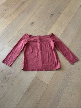 Theory off the Shoulder Carmine Red 3/4 Sleeve Linen Top size Medium
